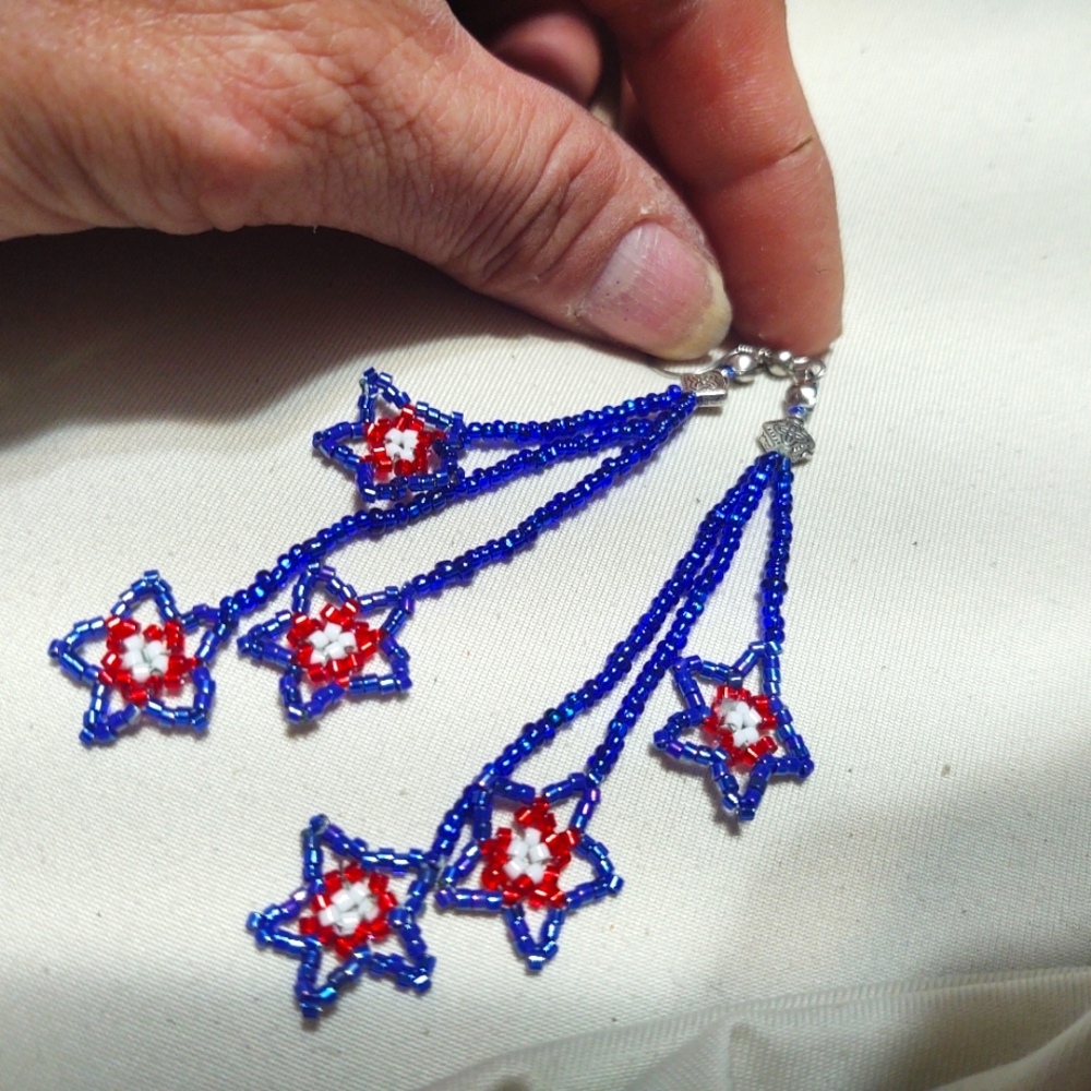 Handmade Native American Beaded Star Earrings- For Fourth of July
